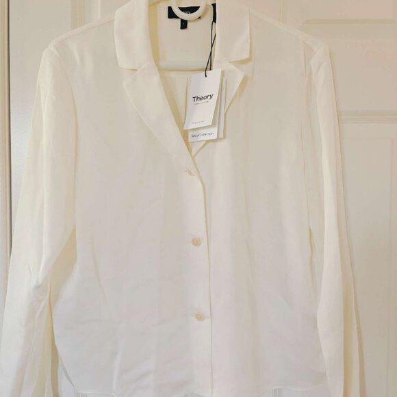NWT Theory Silk Notched Lapel Collar Blouse Shirt - Picture 5 of 8